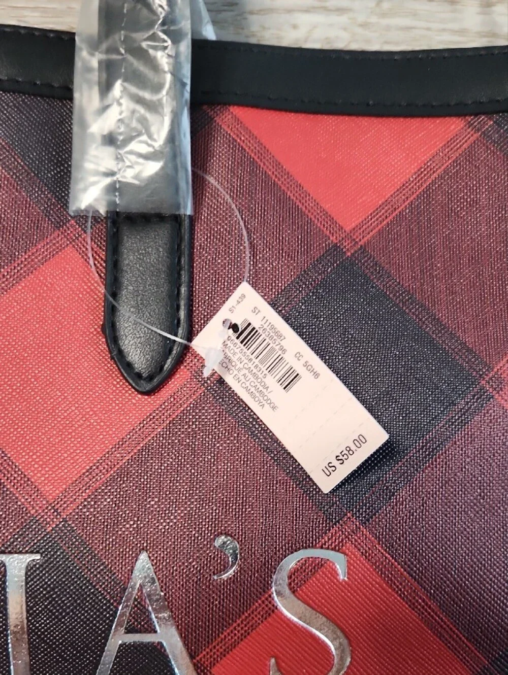 Victoria's Secret Red and Black Plaid Logo Tote NEW